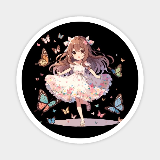 Cute Running Girl, Anime Style T-shirt for Children Magnet by Vinokurio